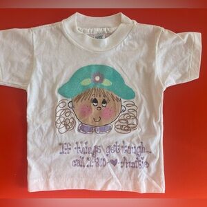 Hand painted size 4t t shirt- “If things get tough, call 1-800-Auntie”